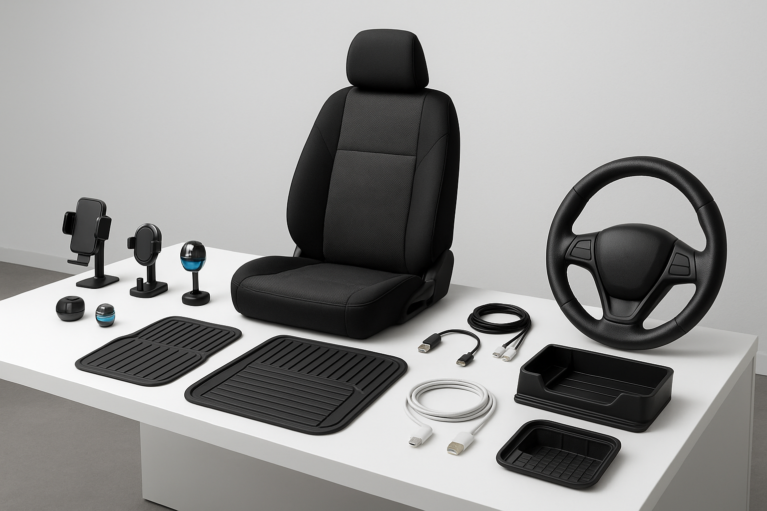 car accessories on ad table