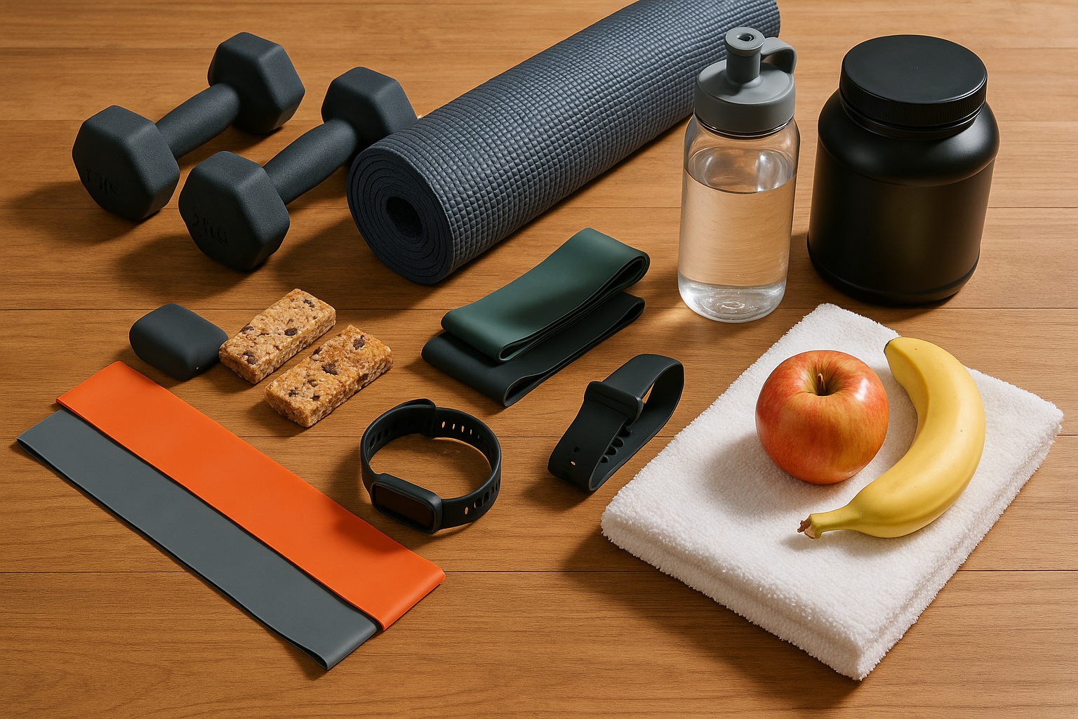 gym and wellness stuff on the table